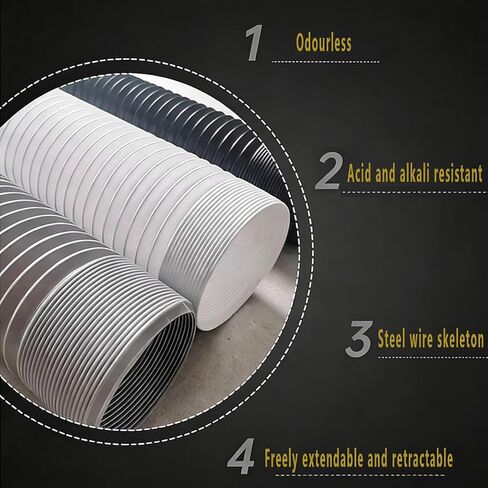 Flexible Grey Dust Extraction Hose, 300mm Corrugated Plastic Ducting for Fume & Chip Removal, Portable Air Conditioner Ventilation - 2m Length in Saudi Arabia
