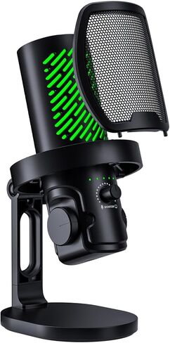 tenlamp RGB USB Condenser Microphone for Gaming Streaming Podcast - Cardioid with Touch Mute & Noise Reduction, Dynamic RGB Lights, Gain Knob, Headphone Monitoring, Plug and Play for PC Mac Phone in Kuwait