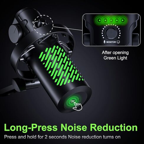 tenlamp RGB USB Condenser Microphone for Gaming Streaming Podcast - Cardioid with Touch Mute & Noise Reduction, Dynamic RGB Lights, Gain Knob, Headphone Monitoring, Plug and Play for PC Mac Phone in Kuwait