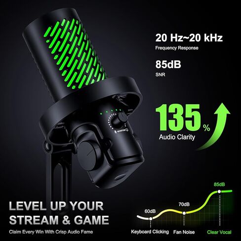 tenlamp RGB USB Condenser Microphone for Gaming Streaming Podcast - Cardioid with Touch Mute & Noise Reduction, Dynamic RGB Lights, Gain Knob, Headphone Monitoring, Plug and Play for PC Mac Phone in Kuwait