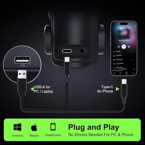 tenlamp RGB USB Condenser Microphone for Gaming Streaming Podcast - Cardioid with Touch Mute & Noise Reduction, Dynamic RGB Lights, Gain Knob, Headphone Monitoring, Plug and Play for PC Mac Phone in Kuwait