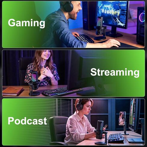 tenlamp RGB USB Condenser Microphone for Gaming Streaming Podcast - Cardioid with Touch Mute & Noise Reduction, Dynamic RGB Lights, Gain Knob, Headphone Monitoring, Plug and Play for PC Mac Phone in Kuwait