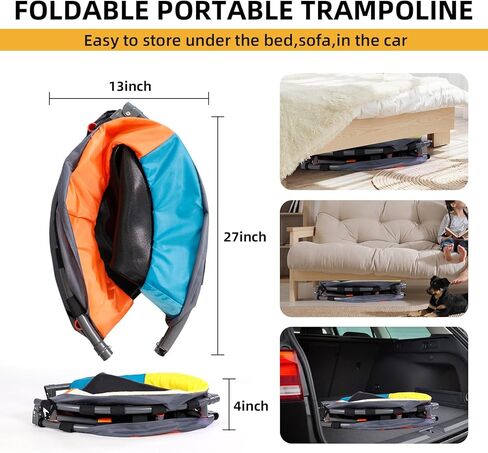 36" Foldable Kids Trampoline with Adjustable Handle Bar, 3FT Mini Todder Trampoline,Spring-Free Jumping Mat,Indoor/Outdoor Anti-Slip Rubber Feet,Max Load 100LBS,Safety Bounce Trainer Birthday Ages 3-6 in Kuwait