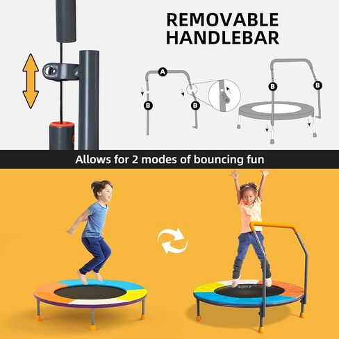 36" Foldable Kids Trampoline with Adjustable Handle Bar, 3FT Mini Todder Trampoline,Spring-Free Jumping Mat,Indoor/Outdoor Anti-Slip Rubber Feet,Max Load 100LBS,Safety Bounce Trainer Birthday Ages 3-6 in Kuwait