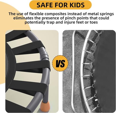 36" Foldable Kids Trampoline with Adjustable Handle Bar, 3FT Mini Todder Trampoline,Spring-Free Jumping Mat,Indoor/Outdoor Anti-Slip Rubber Feet,Max Load 100LBS,Safety Bounce Trainer Birthday Ages 3-6 in Kuwait