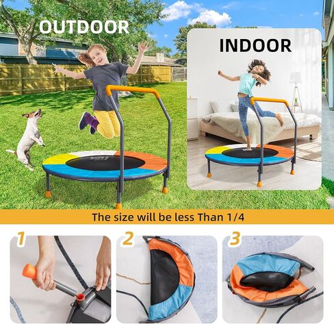 36" Foldable Kids Trampoline with Adjustable Handle Bar, 3FT Mini Todder Trampoline,Spring-Free Jumping Mat,Indoor/Outdoor Anti-Slip Rubber Feet,Max Load 100LBS,Safety Bounce Trainer Birthday Ages 3-6 in Kuwait
