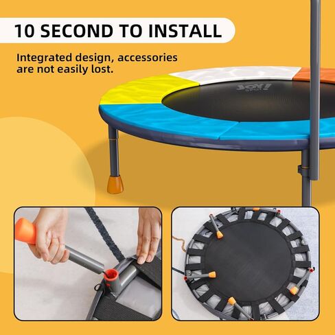 36" Foldable Kids Trampoline with Adjustable Handle Bar, 3FT Mini Todder Trampoline,Spring-Free Jumping Mat,Indoor/Outdoor Anti-Slip Rubber Feet,Max Load 100LBS,Safety Bounce Trainer Birthday Ages 3-6 in Kuwait