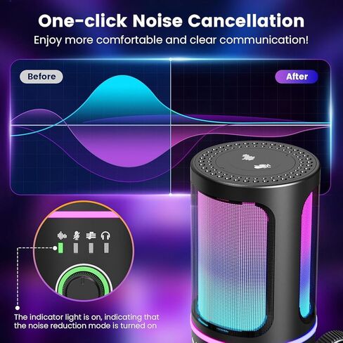 ميكروفون ألعاب SINWE مع خاصية إلغاء الضوضاء والتحكم في الكسب - ميكروفون USB PC للبث والألعاب والبودكاست والكمبيوتر الشخصي وPS4 - يتضمن مرشح البوب، وحامل الصدمات، وكتم الصوت السريع وإضاءة RGB in Kuwait