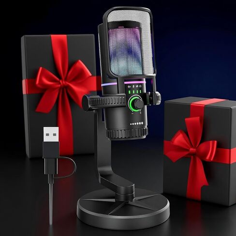 ميكروفون ألعاب SINWE مع خاصية إلغاء الضوضاء والتحكم في الكسب - ميكروفون USB PC للبث والألعاب والبودكاست والكمبيوتر الشخصي وPS4 - يتضمن مرشح البوب، وحامل الصدمات، وكتم الصوت السريع وإضاءة RGB in Kuwait