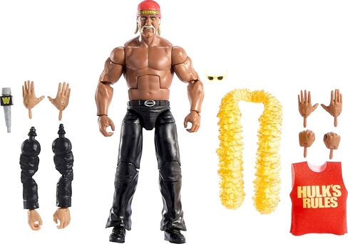 مجموعة شخصيات وإكسسوارات مجموعة WWE Elite من Mattel، مجموعة Hulk Hogan Premium للحدث المباشر، Wrestlemania مع أجزاء Howard Finkel Build-A-Figer in Saudi Arabia