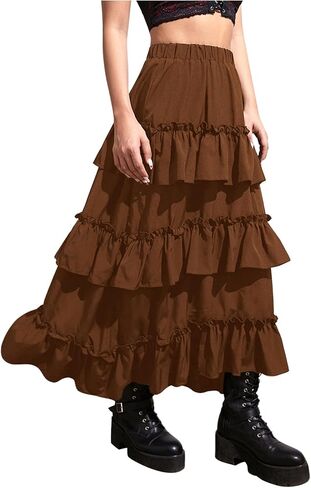 Verdusa Women's Ruffle Tiered Layered Long Skirts High Waisted Renaissance Skirt in Kuwait