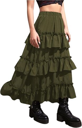 Verdusa Women's Ruffle Tiered Layered Long Skirts High Waisted Renaissance Skirt in Saudi Arabia