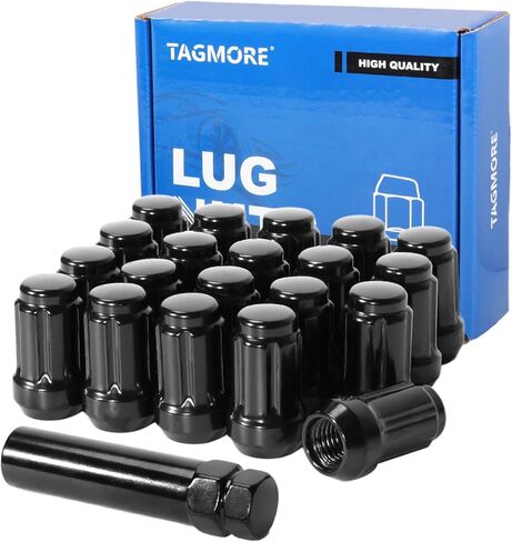 20pcs 1/2 "-20 spline lug nuts-متوافق مع 1987-2018 Wrangler ، 2002-2012 Liberty ، 1993-2010 Grand Cherokee ، 1984-2001 Cherokee ، مجموعة من عجلة تصميم قطعة واحدة مع Socket Key (Black) in Kuwait