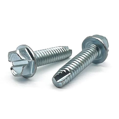(100 Pieces) #10-32x3/8 Slotted Indent Hex Washer Head Type T Thread Cutting Screws Zinc Clear in Saudi Arabia