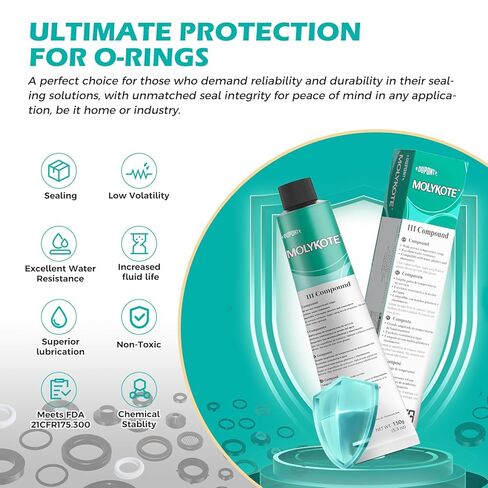 Molykote 111 Compound 150g 5.3oz, General Purpose O-Ring and Valve Lubricant Electrical Damping Medium Anti-Adhesion and Sealing Water Resistance Wide Temperature NLGI Grade 3-4 Translucent White in Kuwait