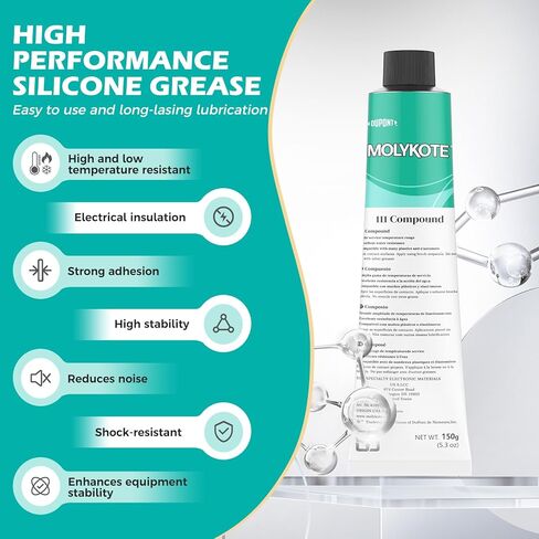 Molykote 111 Compound 150g 5.3oz, General Purpose O-Ring and Valve Lubricant Electrical Damping Medium Anti-Adhesion and Sealing Water Resistance Wide Temperature NLGI Grade 3-4 Translucent White in Kuwait