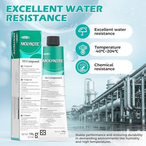Molykote 111 Compound 150g 5.3oz, General Purpose O-Ring and Valve Lubricant Electrical Damping Medium Anti-Adhesion and Sealing Water Resistance Wide Temperature NLGI Grade 3-4 Translucent White in Kuwait