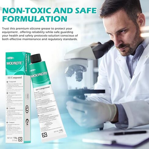 Molykote 111 Compound 150g 5.3oz, General Purpose O-Ring and Valve Lubricant Electrical Damping Medium Anti-Adhesion and Sealing Water Resistance Wide Temperature NLGI Grade 3-4 Translucent White in Kuwait