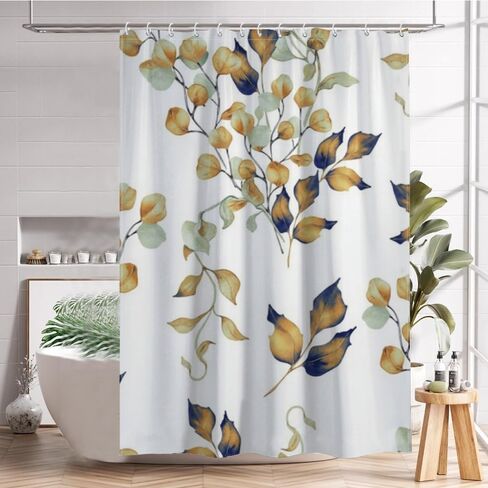 ستارة دش مضحكة على شكل أوراق الأوكالبتوس مع خطافات، ستارة دش صيفية مقاومة للماء في منتصف القرن، ستائر أفريقية للعطلات من القماش قابلة للغسل للحمام والحمام ديكو 48 × 72 بوصة in Kuwait