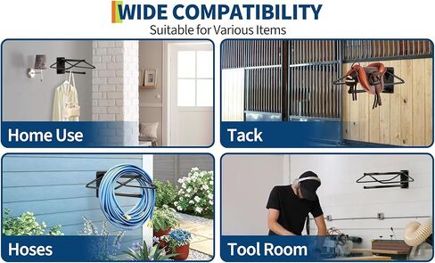 4 قطع من رف السرج المثبت على الحائط، حامل سرج فولاذي عالي التحمل مع أذرع مبطنة مزدوجة للسروج الإنجليزية والغربية، مساحة تخزين لبطانيات الخيول، اللجام، الحظيرة، المماطلة - أسود in Kuwait