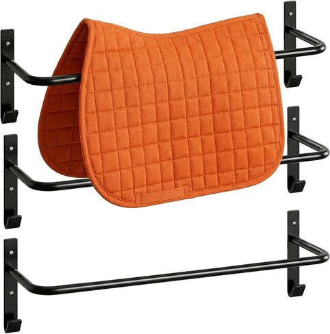 4Pcs Blanket Rack with Bridle Hooks, 34 Inch Steel Wall Mounted Removable Horse Blanket Bar, Can be installed on stall doors, Saddle Pad Rack for Hanging Horse Blankets Pads, Saddle Blankets, Black in Kuwait