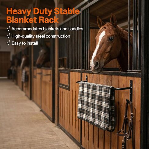 4Pcs Blanket Rack with Bridle Hooks, 34 Inch Steel Wall Mounted Removable Horse Blanket Bar, Can be installed on stall doors, Saddle Pad Rack for Hanging Horse Blankets Pads, Saddle Blankets, Black in Kuwait
