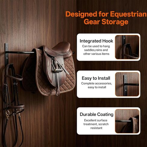 4Pcs Blanket Rack with Bridle Hooks, 34 Inch Steel Wall Mounted Removable Horse Blanket Bar, Can be installed on stall doors, Saddle Pad Rack for Hanging Horse Blankets Pads, Saddle Blankets, Black in Kuwait