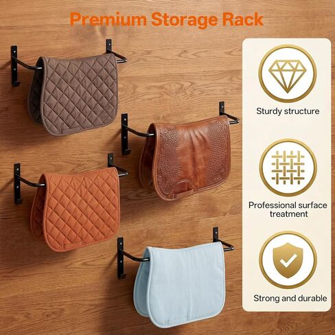 4Pcs Blanket Rack with Bridle Hooks, 34 Inch Steel Wall Mounted Removable Horse Blanket Bar, Can be installed on stall doors, Saddle Pad Rack for Hanging Horse Blankets Pads, Saddle Blankets, Black in Kuwait