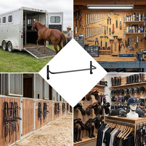 4Pcs Blanket Rack with Bridle Hooks, 34 Inch Steel Wall Mounted Removable Horse Blanket Bar, Can be installed on stall doors, Saddle Pad Rack for Hanging Horse Blankets Pads, Saddle Blankets, Black in Kuwait