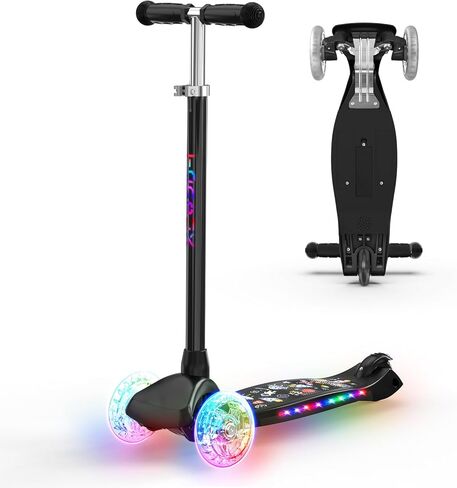 سكوتر TONBUX للأطفال للأعمار من 3 إلى 8 سنوات: سكوتر بثلاث عجلات مع عجلات وسطح إضاءة LED، 7 أوضاع إضاءة، 4 ارتفاعات قابلة للتعديل، سطح مقوى بالمعدن، سكوتر تدريب على التوازن سهل التوجيه للأطفال الصغار in Kuwait