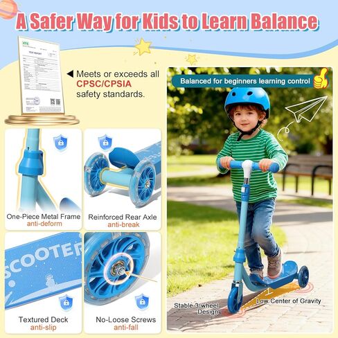 سكوتر ركلة للأطفال من عمر 3 إلى 7 سنوات، سكوتر للأطفال الصغار بثلاث عجلات مع مقود توجيه (بدون ميل)، ارتفاع قابل للتعديل، عجلات خلفية مضيئة، لعبة داخلية وخارجية للفتيات والأولاد، هدية عيد ميلاد للعطلات in Kuwait