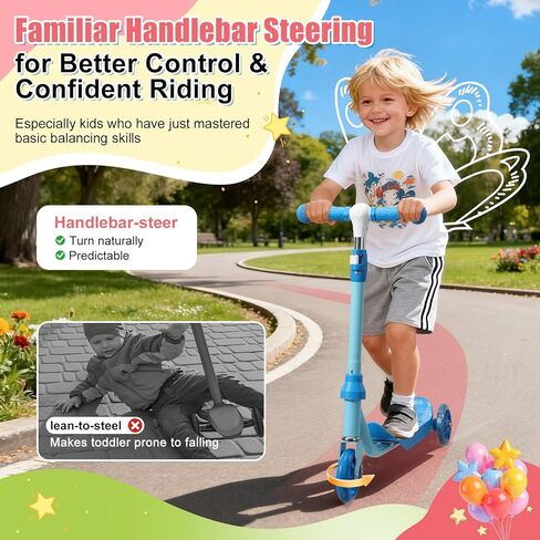 سكوتر ركلة للأطفال من عمر 3 إلى 7 سنوات، سكوتر للأطفال الصغار بثلاث عجلات مع مقود توجيه (بدون ميل)، ارتفاع قابل للتعديل، عجلات خلفية مضيئة، لعبة داخلية وخارجية للفتيات والأولاد، هدية عيد ميلاد للعطلات in Kuwait