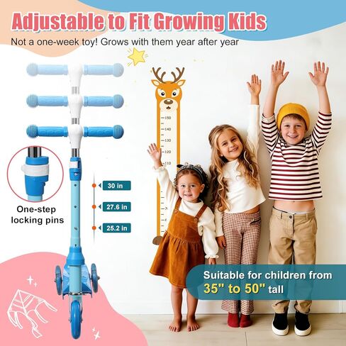 سكوتر ركلة للأطفال من عمر 3 إلى 7 سنوات، سكوتر للأطفال الصغار بثلاث عجلات مع مقود توجيه (بدون ميل)، ارتفاع قابل للتعديل، عجلات خلفية مضيئة، لعبة داخلية وخارجية للفتيات والأولاد، هدية عيد ميلاد للعطلات in Kuwait