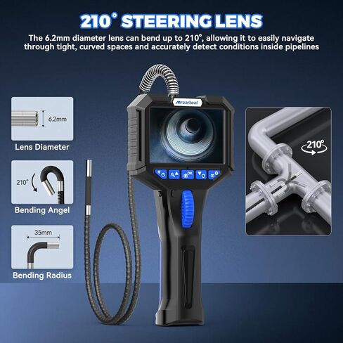 Inspection Camera with 6 Light, Two-Way 210° Articulating Borescope with 6.25mm Lens Snake Camera for Mechanic Inspections in Kuwait