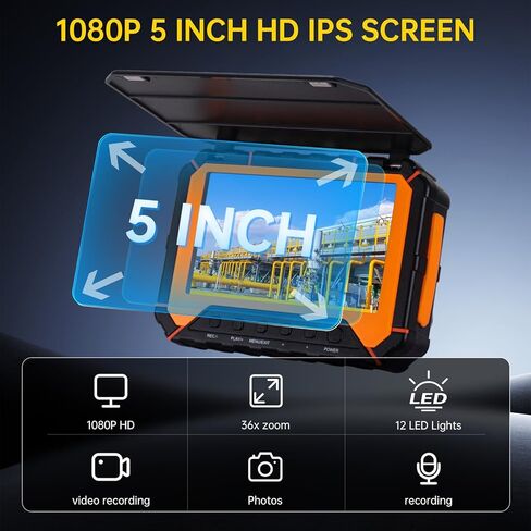 Sewer Camera 100ft,SPRIDRAIN Drain Pipe Camera HD 5in Screen,Waterproof IP68 Works Underwater Up to 10M Sewer Inspection Borescopes for Plumber(Fits Pipes>0.9" Diameter,100ft/30M) in Saudi Arabia