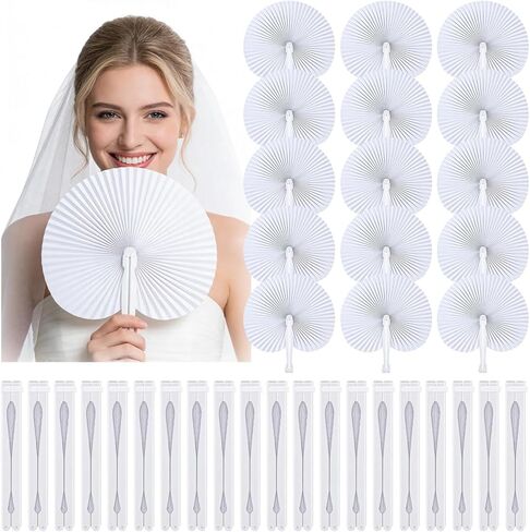 WDAHDHP Folding Handheld Fans, 20Pcs White Paper Fans Bulk, Round Shaped Hand Held Fan with Plastic Handle for Wedding Birthday Party Supplies in Kuwait