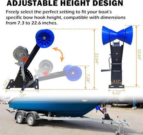 حامل ونش مقطورة قارب 1200 رطل مع عمود تثبيت مجلفن قابل للتعديل وبكرة - يناسب لسان المقطورة من 3 بوصة إلى 4 بوصة عرض × 4 بوصة ارتفاع، ويتضمن طقم ونش السقاطة in Kuwait