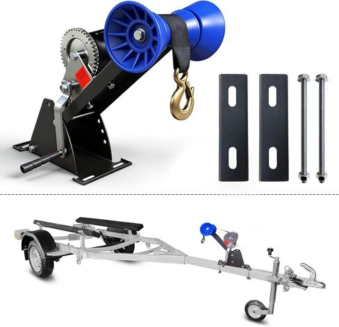 حامل ونش مقطورة قارب 1200 رطل مع عمود تثبيت مجلفن قابل للتعديل وبكرة - يناسب لسان المقطورة من 3 بوصة إلى 4 بوصة عرض × 4 بوصة ارتفاع، ويتضمن طقم ونش السقاطة in Kuwait