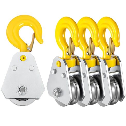 4 Pack 1 Ton Swivel Pulley Hook Heavy Duty Pulley Lifting Block Hoist 2 Bearings 360 Degree Rotating Snatch Block with Hook for 5/8" Wire Rope Lifting Hoisting Construction in Saudi Arabia