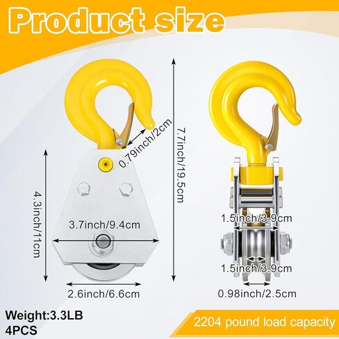 4 Pack 1 Ton Swivel Pulley Hook Heavy Duty Pulley Lifting Block Hoist 2 Bearings 360 Degree Rotating Snatch Block with Hook for 5/8" Wire Rope Lifting Hoisting Construction in Saudi Arabia