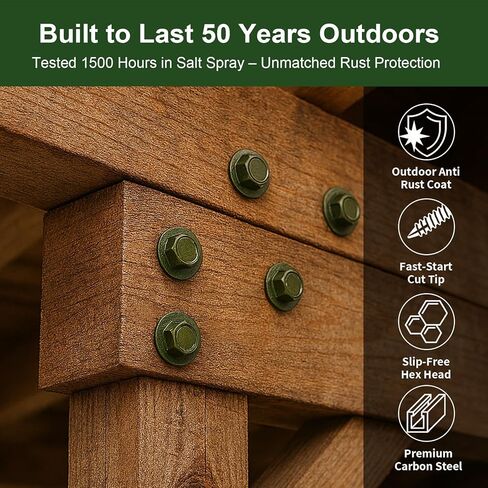 مسامير خشبية طويلة مقاس 5/16 × 12 بوصة، ومسامير تأخر خارجية شديدة التحمل برأس سداسي، ومسامير خشبية هيكلية للسطح والسياج والمناظر الطبيعية وشرفة المراقبة، مطلية باللون الأخضر مقاومة للصدأ، حزمة عينة 6 قطع in Kuwait