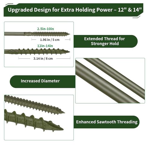 مسامير خشبية طويلة مقاس 5/16 × 12 بوصة، ومسامير تأخر خارجية شديدة التحمل برأس سداسي، ومسامير خشبية هيكلية للسطح والسياج والمناظر الطبيعية وشرفة المراقبة، مطلية باللون الأخضر مقاومة للصدأ، حزمة عينة 6 قطع in Kuwait