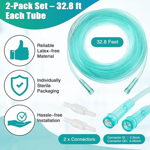 Geiserailie 2 حزمة 32.8 قدمًا من أنابيب الأكسجين للبالغين مع موصلين للأنابيب، أنبوب أكسجين ناعم غير ملتوي مع موصل، أنبوب أنفي قنية عالي التدفق مع موصلات دوارة للبالغين in Kuwait