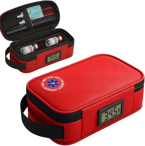 SafeTag® 24h Insulin Cooler Travel Case – Portable Diabetic Medicine Bag with Thermometer Display, NFC Emergency Info, Ice Pack & Insulated Storage for Vials & Supplies in Kuwait