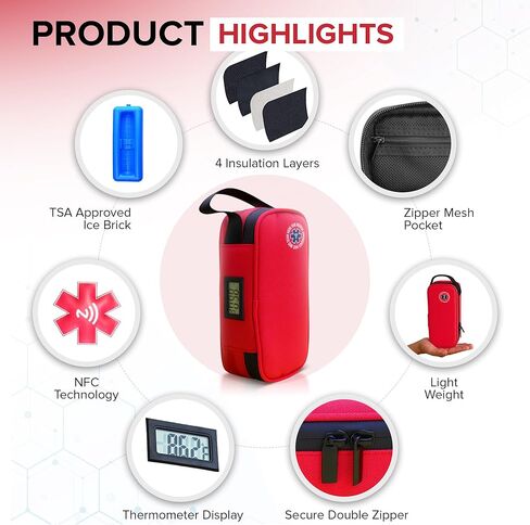 SafeTag® 24h Insulin Cooler Travel Case – Portable Diabetic Medicine Bag with Thermometer Display, NFC Emergency Info, Ice Pack & Insulated Storage for Vials & Supplies in Kuwait