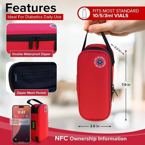 SafeTag® 24h Insulin Cooler Travel Case – Portable Diabetic Medicine Bag with Thermometer Display, NFC Emergency Info, Ice Pack & Insulated Storage for Vials & Supplies in Kuwait