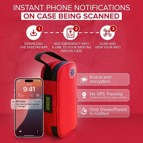 SafeTag® 24h Insulin Cooler Travel Case – Portable Diabetic Medicine Bag with Thermometer Display, NFC Emergency Info, Ice Pack & Insulated Storage for Vials & Supplies in Kuwait