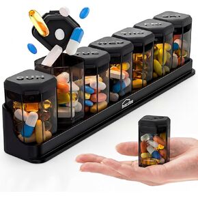 منظم حبوب الدواء الأسبوعي الكبير مرة واحدة في اليوم، موزع حبوب الدواء خالٍ من مادة BPA، صندوق حبوب الدواء لمدة 7 أيام مع أغطية سيليكون وأقسام مشفرة، حقيبة سفر مضادة للانسكاب للفيتامينات وكبار السن والأدوية اليومية، أسود in Kuwait