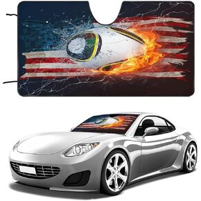 Kids Sports Car Sun Shade Windshield Volleyball Boys American Flag Design Water Fire Misty for Auto Windshield Covers Most Cars 51L x 28W Inch in Kuwait