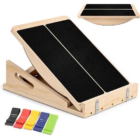 2-in-1 Wooden Slant Board & Balance Board, Adjustable Incline Calf Stretcher (15°–30°) for Plantar Fasciitis Relief & Balance Training, Portable Wood Incline Board with Resistance Bands in Saudi Arabia